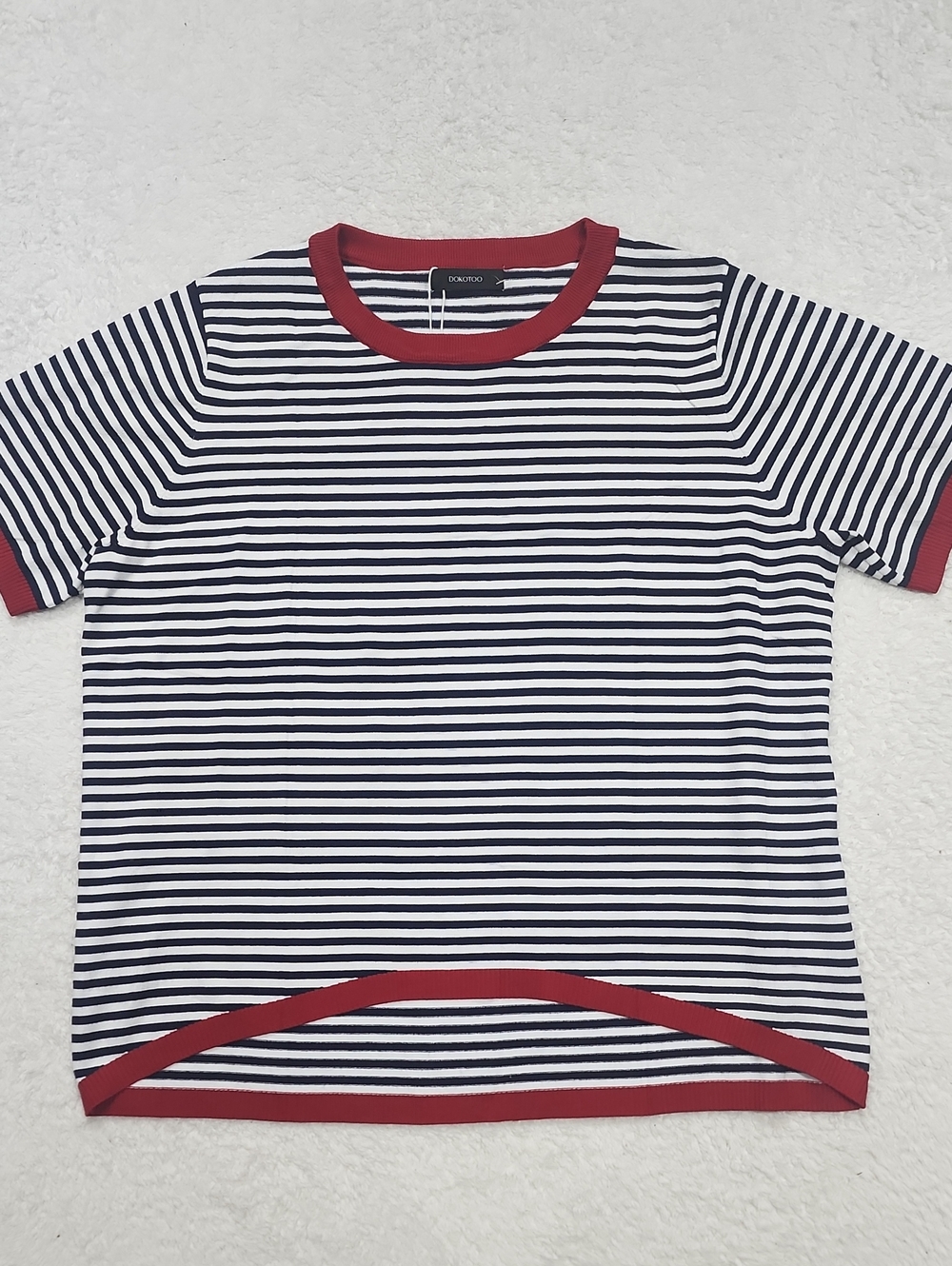 Dokotoo Short Sleeve Striped Color Block Knit High Low Pullover Sweater New